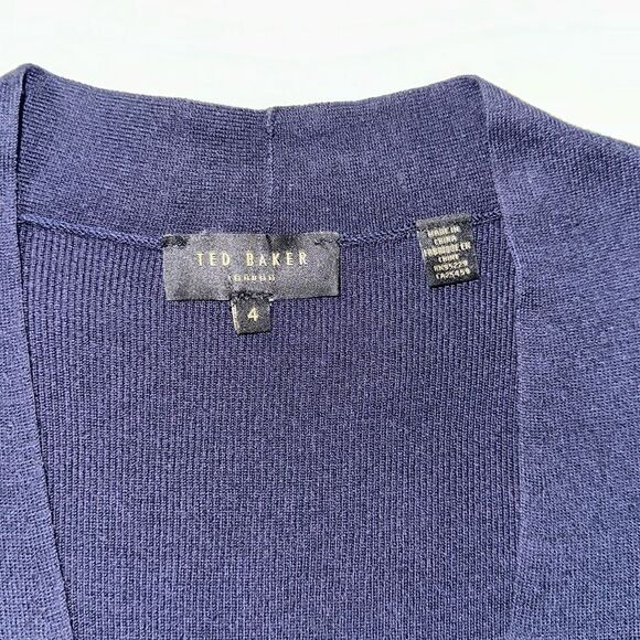 Ted Baker 4 L BRYANNA Navy V-Neck Fine Knit Chiffon Sheer Sleeve Sweater - Picture 10 of 14